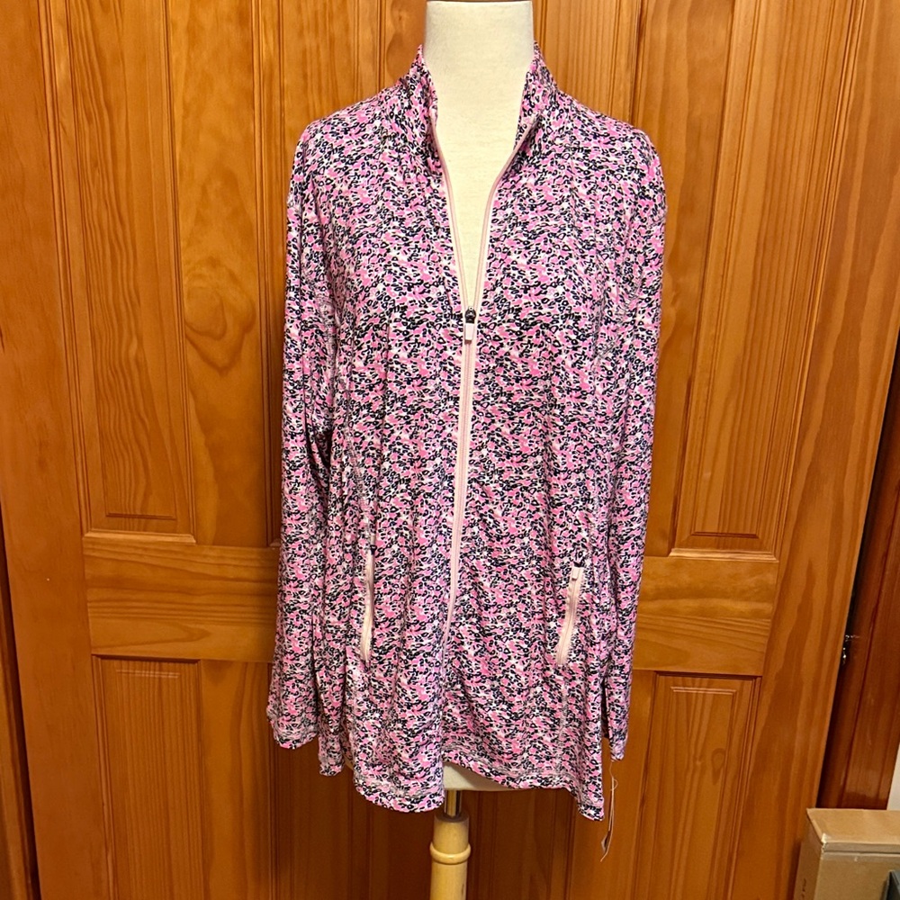 Lulu B Floral Pink and Black Zip-Up Jacket. NWT.  XL